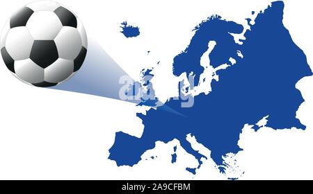 Carte bleue de l'Europe de football avec l'avion. Championnat d'Europe de football 2020. Illustration de Vecteur