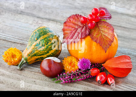 Décoration d'automne avec des fleurs de saison Banque D'Images