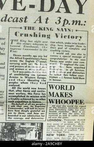 Message du roi George VI sur la première page du Daily Sketch (réplique) Journal du 8 mai 1945 celebvrating Ve Journée. Banque D'Images