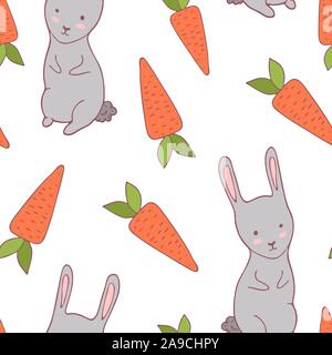 Handdrawn transparente avec motif de pâques lapin et carotte , vector illustration Illustration de Vecteur