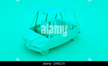 Bas bleu dessin animé poly car. 3D illustration. Banque D'Images