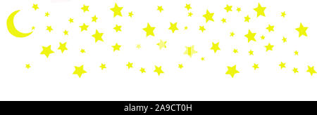 Illustration de la lune et des étoiles jaunes sur un fond blanc Banque D'Images