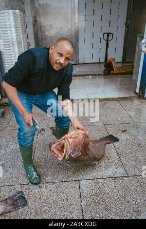 Marché de poisson de Tanger, Maroc Banque D'Images