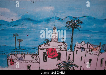 La peinture murale dans les rues de Tanger, Maroc Banque D'Images