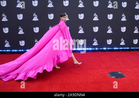 Las Vegas, États-Unis. 14Th Nov, 2019. Singer Sofia Carson arrive sur le tapis rouge pour la 20e édition du Latin Grammy Awards honorant le chanteur colombien Juanes au MGM Grand Convention Center à Las Vegas, Nevada le Jeudi, Novembre 14, 2019. Photo par Jim Ruymen/UPI UPI : Crédit/Alamy Live News Banque D'Images