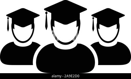 Icône d'étudiant vecteur mâle groupe de personne profil avatar avec le symbole de chapeau de mortier pour l'école, l'université et le diplôme universitaire Illustration de Vecteur