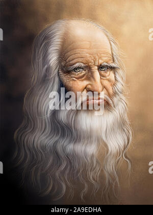 Peinture numérique version du portrait original de Léonard de Vinci Banque D'Images