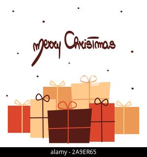 Vacances mignon hand drawn vector illustration lettrage avec joyeux noël texte et cases gif Illustration de Vecteur