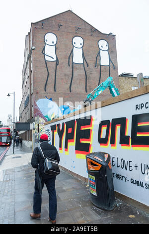 Stik's Stick figure sur le côté de l'ancien Shoreditch social Center et de la Red Gallery, Rivington Street, Londres, EC2, Royaume-Uni Banque D'Images