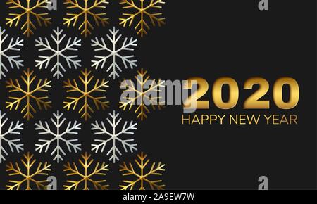 Illustration 3D réaliste de flocon métallique brillant. Carte de vœux, invitation bonne année 2020 et Noël. Vector Illustration de Vecteur