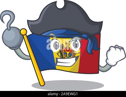 La Moldavie Drapeau pirate en dessin animé avec personnage Illustration de Vecteur
