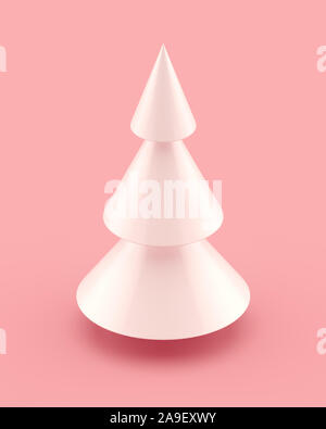 La forme de l'arbre de Noël blanc simple 3D illustration sur fond rose. Le rendu 3d. Banque D'Images