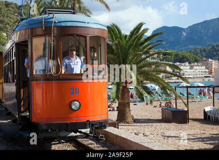 Tramway Nostalgique à Port de Soller, Soller, Majorque, îles Baléares, Espagne Banque D'Images