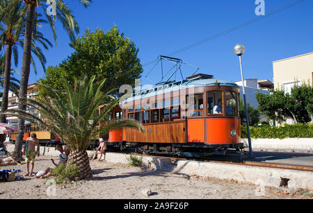 Tramway Nostalgique à Port de Soller, Soller, Majorque, îles Baléares, Espagne Banque D'Images