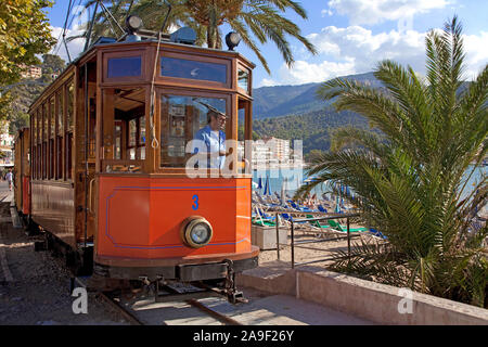 Tramway Nostalgique à Port de Soller, Soller, Majorque, îles Baléares, Espagne Banque D'Images