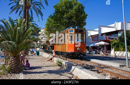 Tramway Nostalgique à Port de Soller, Soller, Majorque, îles Baléares, Espagne Banque D'Images