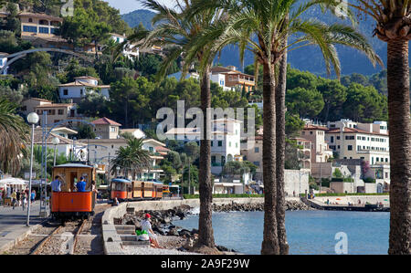 Tramway Nostalgique à Port de Soller, Soller, Majorque, îles Baléares, Espagne Banque D'Images