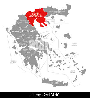 La Macédoine centrale en surbrillance rouge dans la carte de la Grèce Banque D'Images