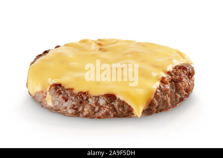 La viande hachée avec la fonte tranche de fromage isolé sur fond blanc Banque D'Images