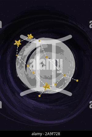 Signe zodiacal Gémeaux A4 print poster constellation symbole. Bannière d'illustration vectorielle. Illustration de Vecteur