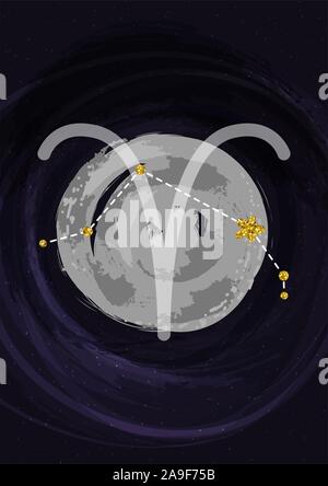 Un signe zodiacal Bélier4 imprimer poster constellation symbole. Bannière d'illustration vectorielle. Illustration de Vecteur