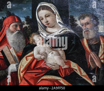 Forlì Italie Emilie Romagne - galerie d'art du San Domenico musées -La Vierge et l'Enfant avec saints Simon et Joseph. Francesco Rizzo de Santacroce - 15e siècle Banque D'Images