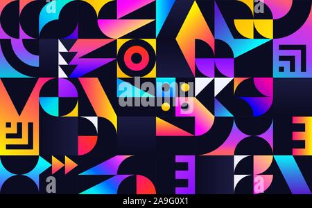 Motif géométrique avec des formes dynamiques de style rétro Illustration de Vecteur