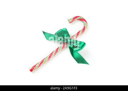 Sweet Candy Cane avec bow isolé sur fond blanc Banque D'Images