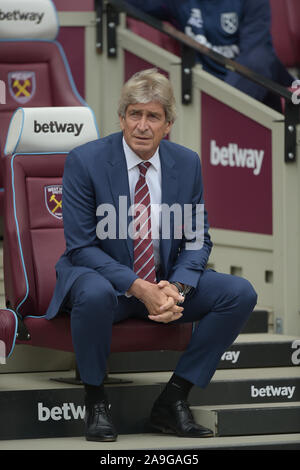 Manuel Pellegrini Manager de West Ham Utd durant la West Ham vs Manchester City Premier League match au stade de Londres samedi 10 août 2019- Banque D'Images