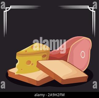 Pains avec morceau de fromage et jambon leg Illustration de Vecteur