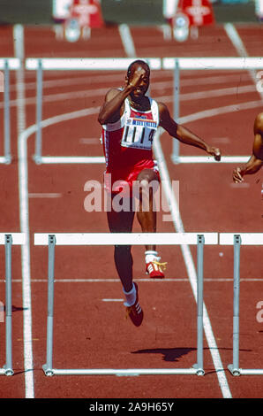 Edwin Moses (USA) en concurrence au 1988 Olympoic Les Jeux d'été. Banque D'Images
