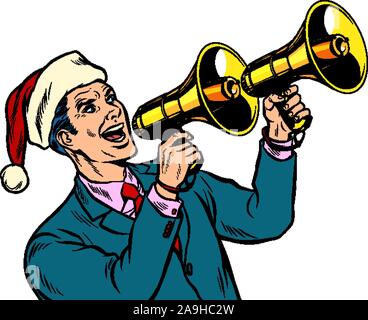 Vente de Noël. Businessman annonce with megaphone Illustration de Vecteur