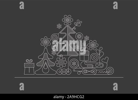 Les couleurs néon silhouettes isolé sur un fond noir d'illustration vectorielle de l'arbre de Noël. Illustration de Vecteur