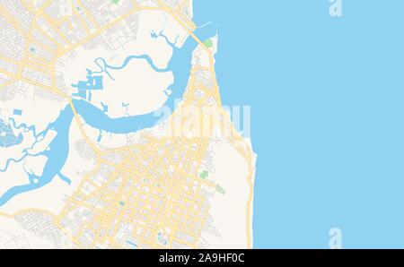 Version imprimable Plan de Natal, Brésil. Modèle de carte pour un usage en entreprise. Illustration de Vecteur