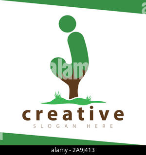 J Lettre modèle vectoriel logo vert arbre Banque D'Images