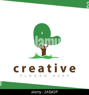 Lettre R logo vert arbre modèle vectoriel Banque D'Images