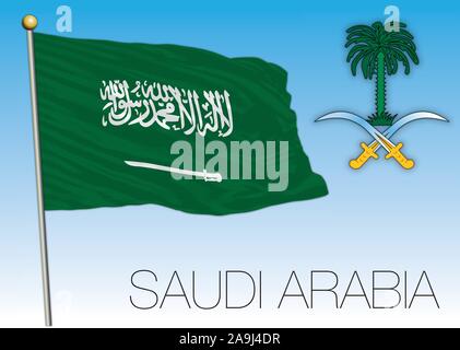 L'Arabie saoudite drapeau officiel avec le blason, vector illustration Illustration de Vecteur