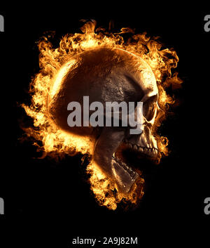 Crâne en criant feu isolés en contexte -wallpaper 3d illustration Banque D'Images