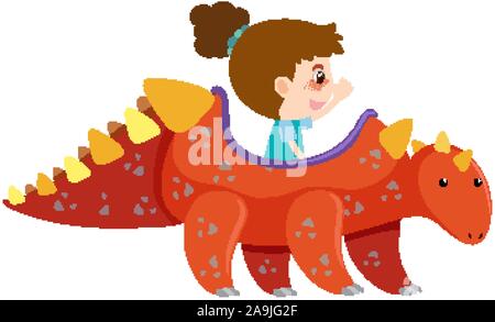 Caractère unique de girl riding dinosaur sur fond blanc illustration Illustration de Vecteur