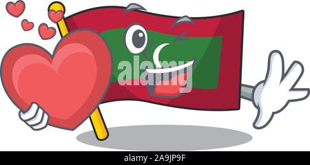 Drapeau maldives avec mascotte en caractère holding heart Illustration de Vecteur