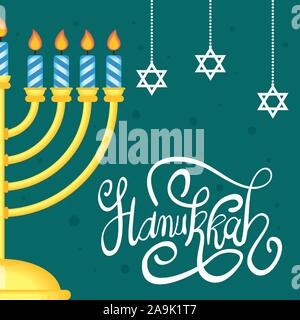 Happy hanukkah celebration lettrage en lustre Illustration de Vecteur