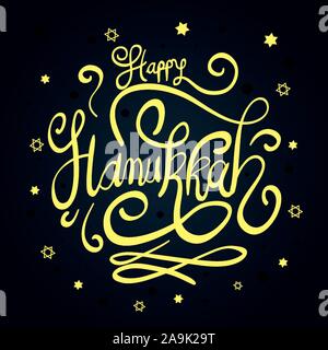 Hanukkah heureux avec lettrage motif étoiles Illustration de Vecteur