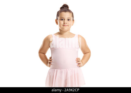 Cute little girl in a pink dress ballet isolé sur fond blanc Banque D'Images