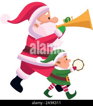 Cartoon santa claus et santas helper avec des instruments de musique Illustration de Vecteur