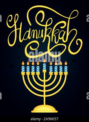 Hanukkah heureux lustre avec lettrage Illustration de Vecteur