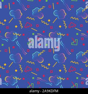 Modèle sans couture avec 80s memphis style geometics couleurs psychédéliques et dynamique Illustration de Vecteur