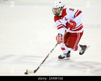 Oxford, Ohio, USA. 15 Nov, 2019. Miami's Gordie Green lors d'une partie de hockey entre les NCAA Miami Redhawks et le Minnesota Duluth Bulldogs au Goggin Ice Centre à Oxford, Ohio. Kevin Schultz/CSM/Alamy Live News Banque D'Images