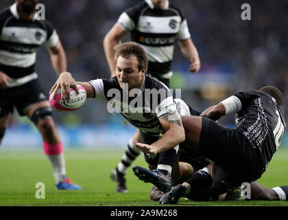 Twickenham, London, UK. 16 Nov, 2019. International Rugby, les barbares contre les Fidji, André de barbares Esterhuizen avec un essai - usage éditorial : Action Crédit Plus Sport/Alamy Live News Banque D'Images