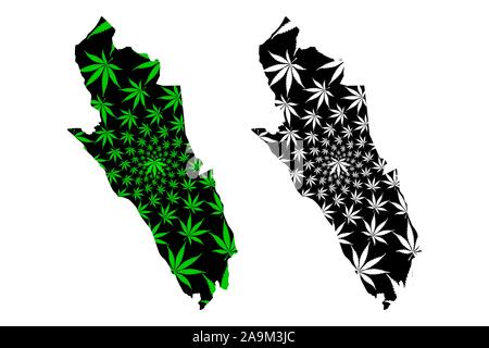 Merthyr Tydfil County Borough (Royaume-Uni, pays de Galles, Cymru, principaux domaines de Galles) la carte est conçue de feuilles de cannabis vert et noir, Merthyr Tydfil m Illustration de Vecteur