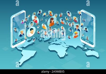 Vecteur de divers groupes de population multiethnique communiquer via téléphone mobile app technology Illustration de Vecteur